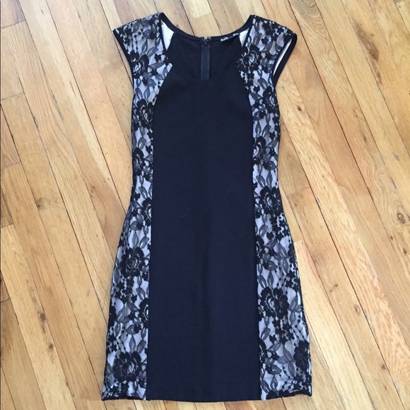 Express Black and Tan Lace Black Dress Sz 4 - Picture 1 of 4
